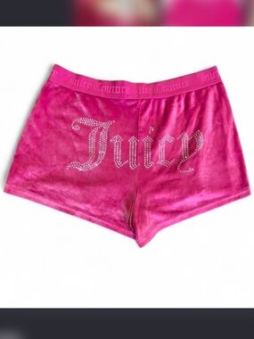 Juicy Couture Hot Pink Embossed Rhinestone Logo Velour Sleep Shorts